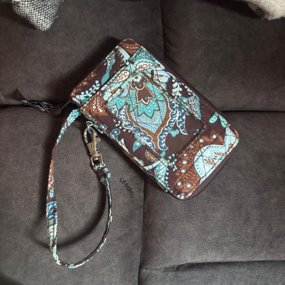 Vera Bradley Mocha Rouge Quilted Cotton Smartphone Wristlet Wallet Brown Teal